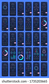 Modern infographic vector elements for business brochures. Use in website, corporate brochure, advertising and marketing. Pie charts, line graphs, bar graphs and timelines.