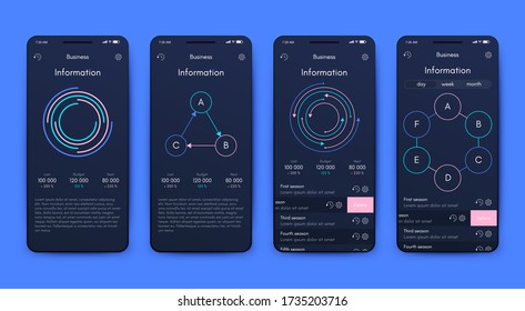Moderne infografische Vektorelemente für Geschäftsbroschüren. Nutzung auf der Website, in der Firmenbroschüre, in der Werbung und im Marketing. Kuchendiagramme, Zeilentafeln, Strichgraphen und Zeitschriften.