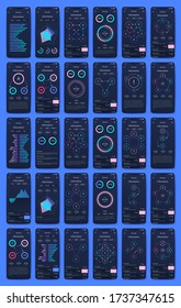 Modern infographic vector elements for business brochures. Use in website, corporate brochure, advertising and marketing. Pie charts, line graphs, bar graphs and timelines.