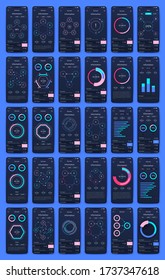 Moderne infografische Vektorelemente für Geschäftsbroschüren. Nutzung auf der Website, in der Firmenbroschüre, in der Werbung und im Marketing. Kuchendiagramme, Zeilentafeln, Strichgraphen und Zeitschriften.