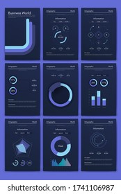 Modern infographic vector elements for business brochures. Use in website, corporate brochure, advertising and marketing. Pie charts, line graphs, bar graphs and timelines.