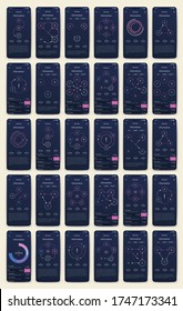 Modern infographic vector elements for business brochures. Use in website, mobile design, advertising and marketing. Pie charts, line graphs, bar graphs and timelines.