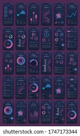 Modern infographic vector elements for business brochures. Use in website, mobile design, advertising and marketing. Pie charts, line graphs, bar graphs and timelines.