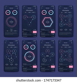 Modern infographic vector elements for business brochures. Use in website, mobile design, advertising and marketing. Pie charts, line graphs, bar graphs and timelines.