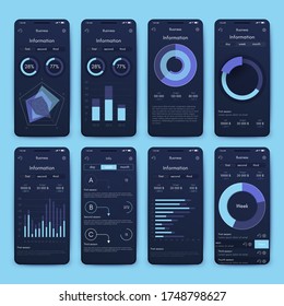 Modern infographic vector elements for business brochures. Use in website, mobile design, advertising and marketing. Pie charts, line graphs, bar graphs and timelines.