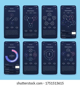 Modern infographic vector elements for business brochures. Use in website, mobile design, advertising and marketing. Pie charts, line graphs, bar graphs and timelines.
