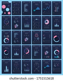 Modern infographic vector elements for business brochures. Use in website, corporate brochure, advertising and marketing. Pie charts, line graphs, bar graphs and timelines.