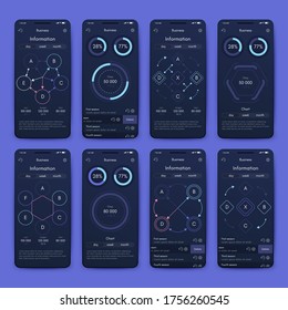 Modern infographic vector elements for business brochures. Use in website, mobile design, advertising and marketing. Pie charts, line graphs, bar graphs and timelines.