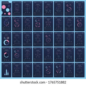 Modern infographic vector elements for business brochures. Use in website, corporate brochure, advertising and marketing. Pie charts, line graphs, bar graphs and timelines.