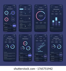 Modern infographic vector elements for business brochures. Use in website, mobile design, advertising and marketing. Pie charts, line graphs, bar graphs and timelines.