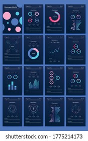Elementos vectores de infografía modernos para folletos comerciales. Uso en sitios web, folletos corporativos, publicidad y marketing. Gráficos, gráficos de líneas, gráficos de barras y líneas de tiempo.