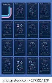 Elementos vectores de infografía modernos para folletos comerciales. Uso en sitios web, folletos corporativos, publicidad y marketing. Gráficos, gráficos de líneas, gráficos de barras y líneas de tiempo.