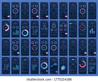 Modern infographic vector elements for business brochures. Use in website, corporate brochure, advertising and marketing. Pie charts, line graphs, bar graphs and timelines.