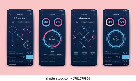 Modern infographic vector elements for business brochures. Use in website, corporate brochure, advertising and marketing. Pie charts, line graphs, bar graphs and timelines.