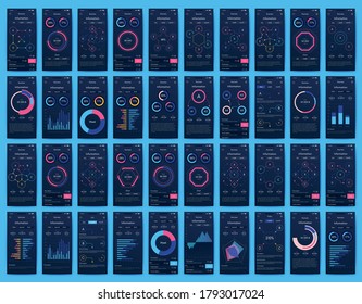 Modern infographic vector elements for business brochures. Use in website, corporate brochure, advertising and marketing. Pie charts, line graphs, bar graphs and timelines.