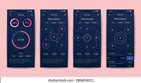 Elementos vectores de infografía modernos para folletos comerciales. Uso en sitios web, folletos corporativos, publicidad y marketing. Gráficos, gráficos de líneas, gráficos de barras y líneas de tiempo.