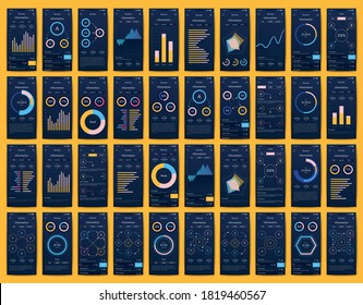 Modern infographic vector elements for business brochures. Use in website, corporate brochure, advertising and marketing. Pie charts, line graphs, bar graphs and timelines.