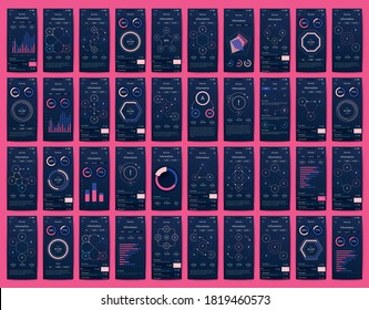 Modern infographic vector elements for business brochures. Use in website, corporate brochure, advertising and marketing. Pie charts, line graphs, bar graphs and timelines.