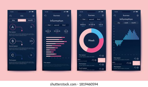 Elementos vectores de infografía modernos para folletos comerciales. Uso en sitios web, folletos corporativos, publicidad y marketing. Gráficos, gráficos de líneas, gráficos de barras y líneas de tiempo.