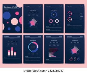 Modern infographic vector elements for business brochures. Use in website, corporate brochure, advertising and marketing. Pie charts, line graphs, bar graphs and timelines.