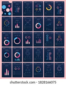 Elementos vectores de infografía modernos para folletos comerciales. Uso en sitios web, folletos corporativos, publicidad y marketing. Gráficos, gráficos de líneas, gráficos de barras y líneas de tiempo.