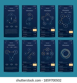 Modern infographic vector elements for business brochures. Use in website, corporate brochure, advertising and marketing. Pie charts, line graphs, bar graphs and timelines.
