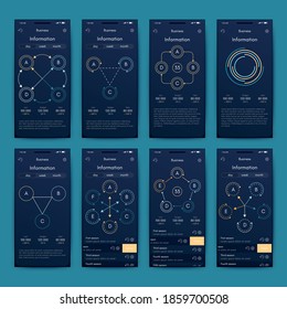 Elementos vectores de infografía modernos para folletos comerciales. Uso en sitios web, folletos corporativos, publicidad y marketing. Gráficos, gráficos de líneas, gráficos de barras y líneas de tiempo.