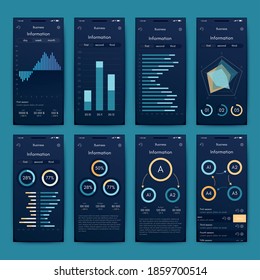 Modern infographic vector elements for business brochures. Use in website, corporate brochure, advertising and marketing. Pie charts, line graphs, bar graphs and timelines.