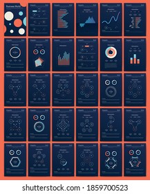 Modern infographic vector elements for business brochures. Use in website, corporate brochure, advertising and marketing. Pie charts, line graphs, bar graphs and timelines.