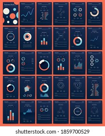 Modern infographic vector elements for business brochures. Use in website, corporate brochure, advertising and marketing. Pie charts, line graphs, bar graphs and timelines.