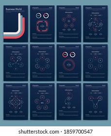Modern infographic vector elements for business brochures. Use in website, corporate brochure, advertising and marketing. Pie charts, line graphs, bar graphs and timelines.
