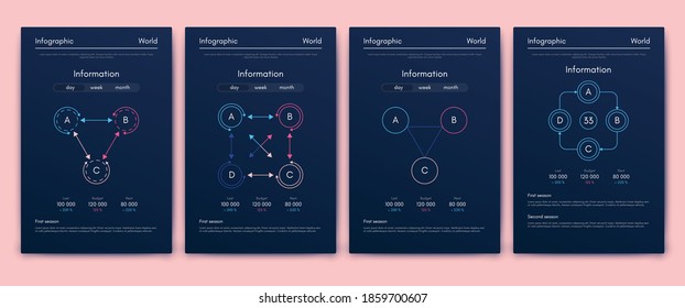 Elementos vectores de infografía modernos para folletos comerciales. Uso en sitios web, folletos corporativos, publicidad y marketing. Gráficos, gráficos de líneas, gráficos de barras y líneas de tiempo.