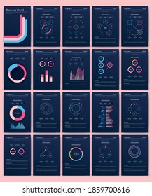 Modern infographic vector elements for business brochures. Use in website, corporate brochure, advertising and marketing. Pie charts, line graphs, bar graphs and timelines.