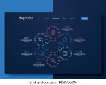 Elementos vectores de infografía modernos para folletos comerciales. Uso en sitios web, folletos corporativos, publicidad y marketing. Gráficos, gráficos de líneas, gráficos de barras y líneas de tiempo.