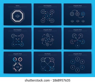 Moderne Infografik-Vektorelemente für Geschäftsbroschüren. Verwendung auf Website, Corporate Broschüre, Werbung und Marketing. Pie-Diagramme, Zeilentafeln, Strichgraphen und Zeitachsen.