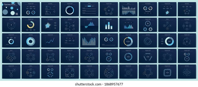 Modern infographic vector elements for business brochures. Use in website, corporate brochure, advertising and marketing. Pie charts, line graphs, bar graphs and timelines.