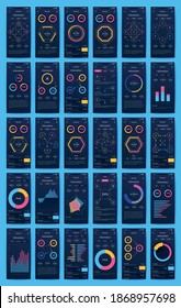 Modern infographic vector elements for business brochures. Use in website, corporate brochure, advertising and marketing. Pie charts, line graphs, bar graphs and timelines.