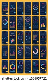 Modern infographic vector elements for business brochures. Use in website, corporate brochure, advertising and marketing. Pie charts, line graphs, bar graphs and timelines.