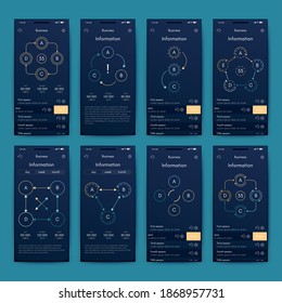 Modern infographic vector elements for business brochures. Use in website, corporate brochure, advertising and marketing. Pie charts, line graphs, bar graphs and timelines.