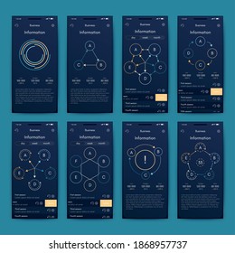 Modern infographic vector elements for business brochures. Use in website, corporate brochure, advertising and marketing. Pie charts, line graphs, bar graphs and timelines.