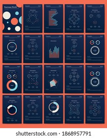 Modern infographic vector elements for business brochures. Use in website, corporate brochure, advertising and marketing. Pie charts, line graphs, bar graphs and timelines.