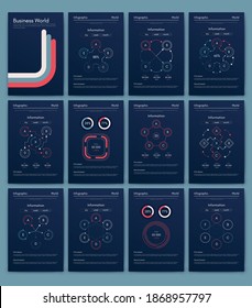 Elementos vectores de infografía modernos para folletos comerciales. Uso en sitios web, folletos corporativos, publicidad y marketing. Gráficos, gráficos de líneas, gráficos de barras y líneas de tiempo.