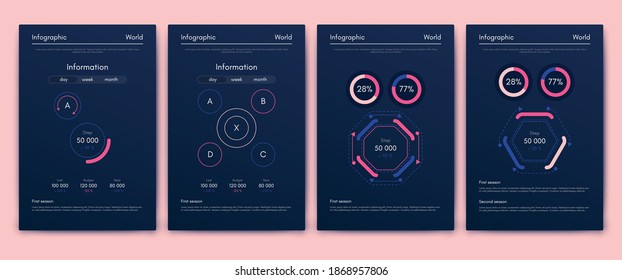 Modern infographic vector elements for business brochures. Use in website, corporate brochure, advertising and marketing. Pie charts, line graphs, bar graphs and timelines.