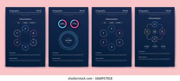 Modern infographic vector elements for business brochures. Use in website, corporate brochure, advertising and marketing. Pie charts, line graphs, bar graphs and timelines.