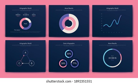 Modern infographic vector elements for business brochures. Use in website, corporate brochure, advertising and marketing. Pie charts, line graphs, bar graphs and timelines.