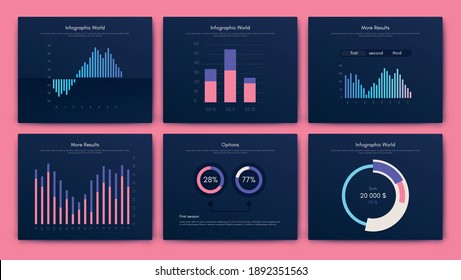 Modern infographic vector elements for business brochures. Use in website, corporate brochure, advertising and marketing. Pie charts, line graphs, bar graphs and timelines.