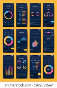 Modern infographic vector elements for business brochures. Use in website, corporate brochure, advertising and marketing. Pie charts, line graphs, bar graphs and timelines.