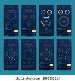 Elementos vectores de infografía modernos para folletos comerciales. Uso en sitios web, folletos corporativos, publicidad y marketing. Gráficos, gráficos de líneas, gráficos de barras y líneas de tiempo.