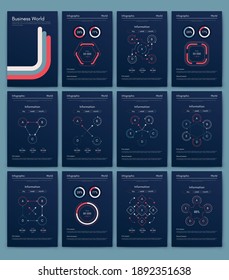 Elementos vectores de infografía modernos para folletos comerciales. Uso en sitios web, folletos corporativos, publicidad y marketing. Gráficos, gráficos de líneas, gráficos de barras y líneas de tiempo.