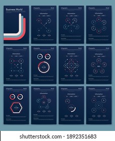 Modern infographic vector elements for business brochures. Use in website, corporate brochure, advertising and marketing. Pie charts, line graphs, bar graphs and timelines.